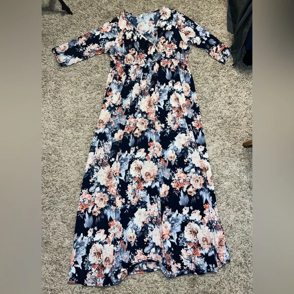Pinkblush | Dresses | Floral Maxi Dress With Sleeves 3x | Poshmark